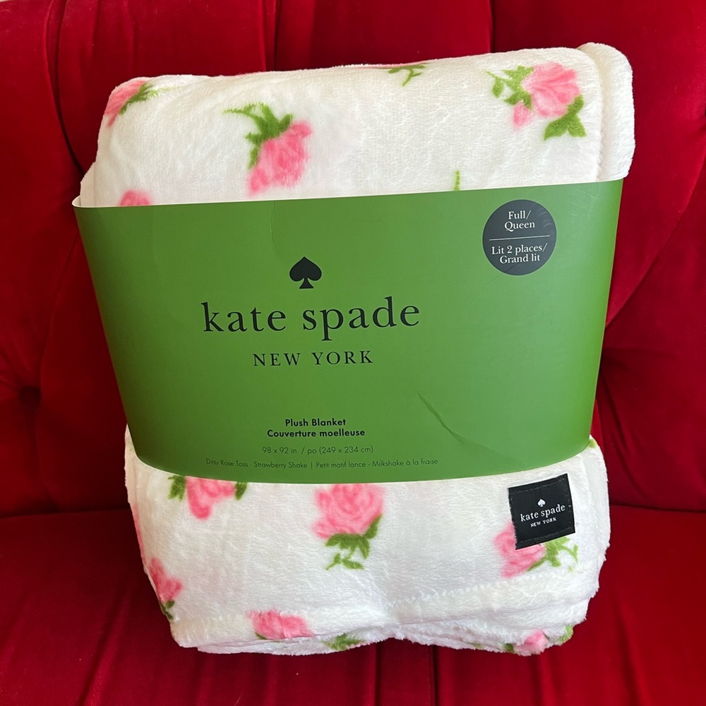 Kate Spade Pink Rose Full/ Queen Plush Blanket NEW
